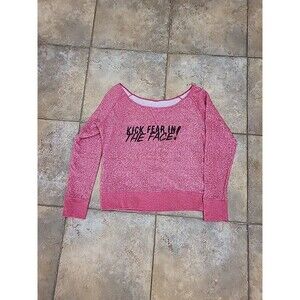 Red Terry Knit Sweatshirt Top Wide Neck Med.